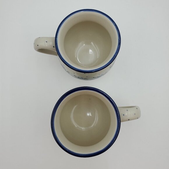 Polish Pottery Dotted Violet Bubble Mugs Blue Flowers & Dots Round Mugs - Picture 3 of 10
